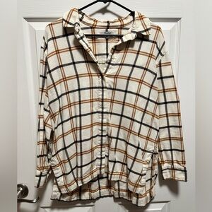 Madewell/ Tan & black flannel oversized boyfriend shirt